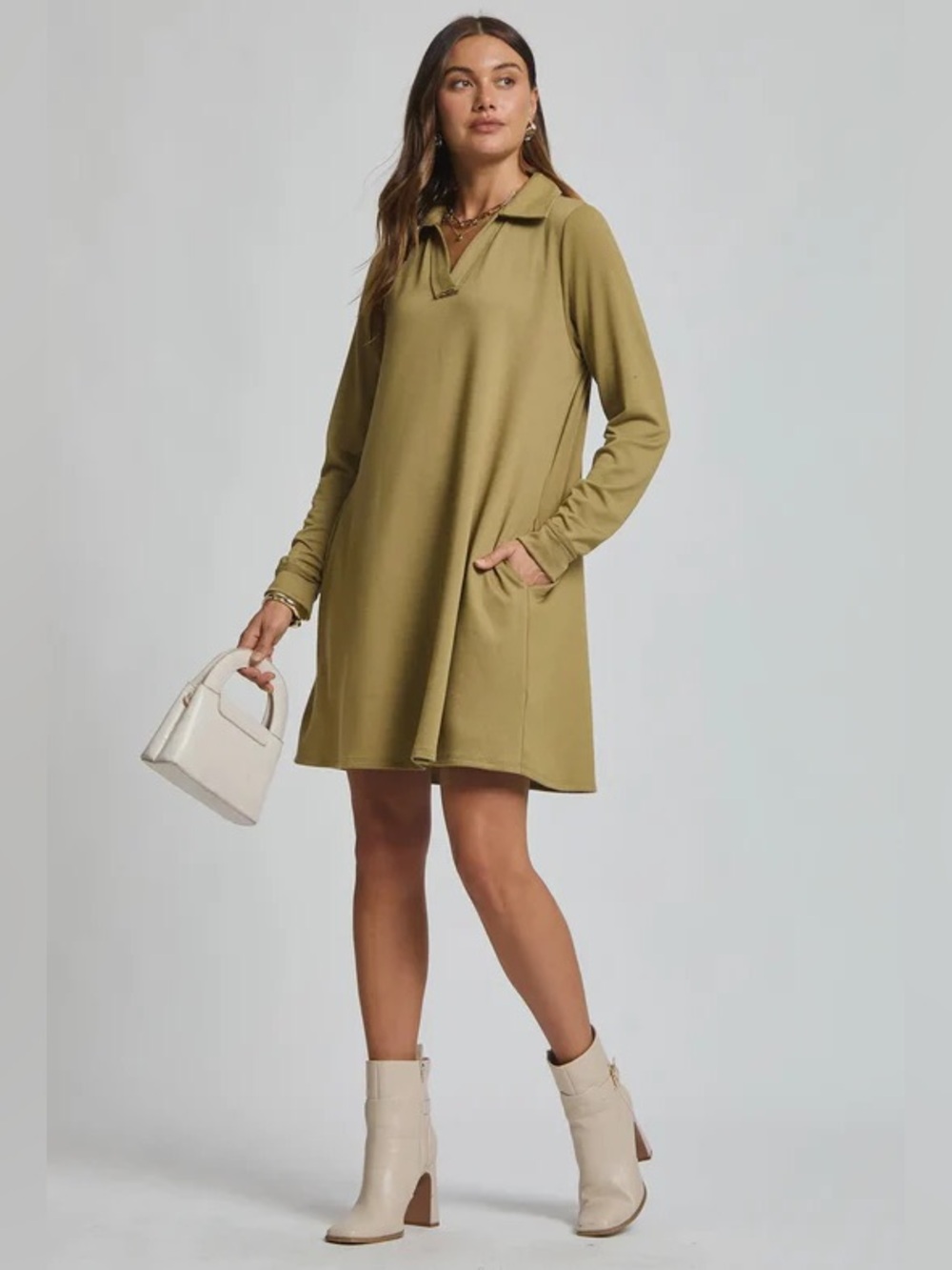 NWT Boutique Dear Scarlett Long Sleeve Olive Green Dress With Pockets Size 2X